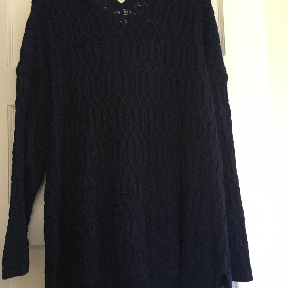 NWOT Navy open stitch tunic sweater.